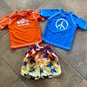 Koala kids swim boys shorts 6 months and 2 swim shirts 12 months